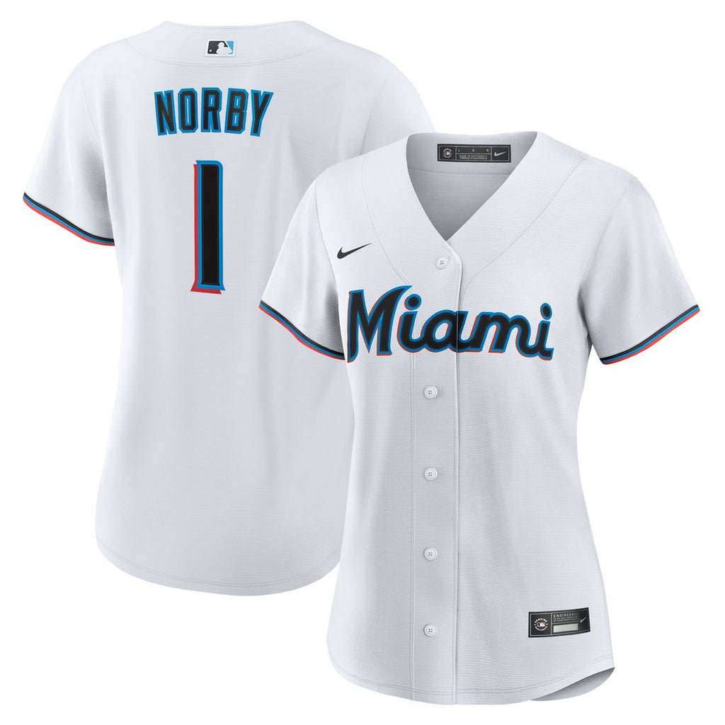 Women's Miami Marlins Connor Norby Nike White Home Replica Jersey